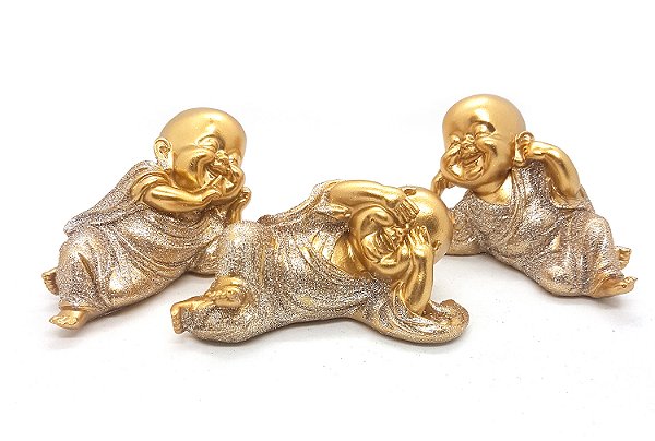 Trio De Buda Alegria Cego Surdo Mudo Buda Estatueta 9 cm