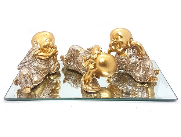 Trio De Buda Alegria Cego Surdo Mudo Buda Estatueta 9 cm