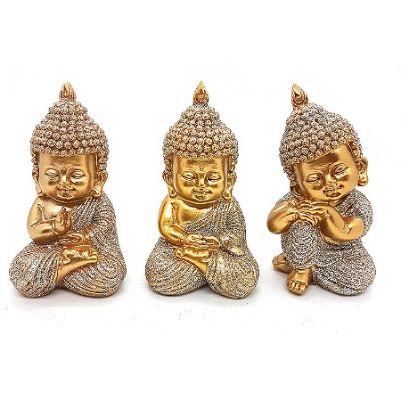 Trio De Buda Bebê Baby Buda Reflexão e Paz Estatueta 8 cm