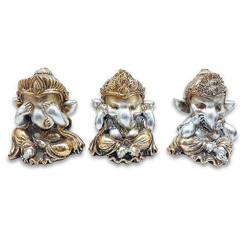 Trio Ganesha da Sabedoria Não Vejo Não Falo Não Ouço 10 cm