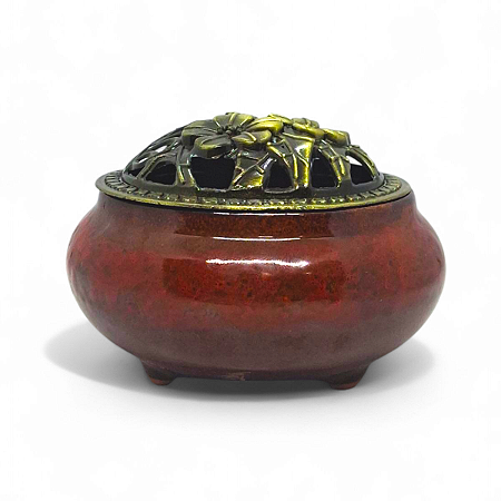 Turíbulo Incensário de Mesa Cerâmica Vermelho Mesclado 8 cm