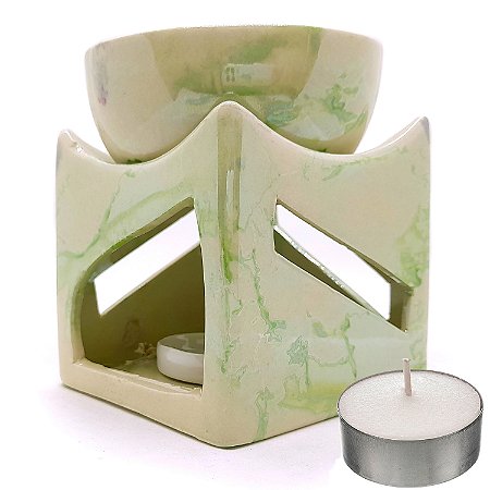 Rechô Mármore Quadrado em Cerâmica Difusor 10 cm Vela Brinde