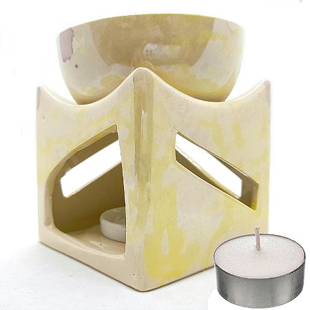 Rechô Mármore Quadrado em Cerâmica Difusor 10 cm Vela Brinde