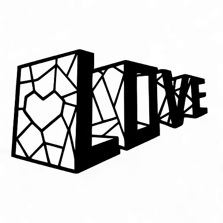 Placa Decorativa Palavra Love 3D em Mdf Cor Preto 57 cm