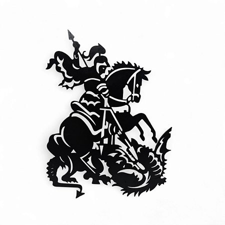 Placa Decorativa São Jorge Proteção Total Mdf Cor Preto 19cm