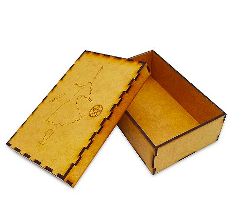 Porta Tarô Wicca Caixa Madeira Clássica Queimada 13 cm