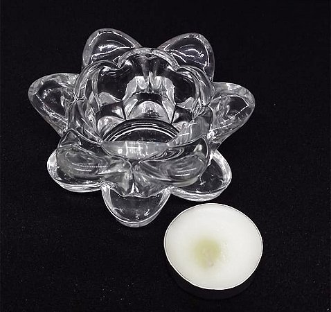 Porta Vela Flor De Lótus Cristal com Vela Decoração
