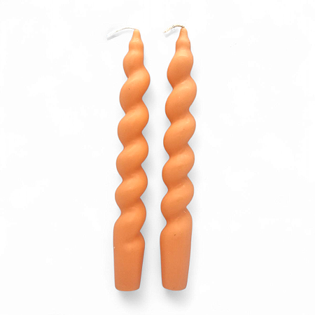 Kit 2 Velas Espirais Laranjas Elegantes Para Castiçal 19 cm