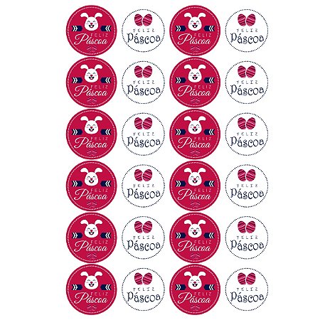 Kit 3 Cartelas de Adesivos Feliz Páscoa Rosa e Branco 72 Uni