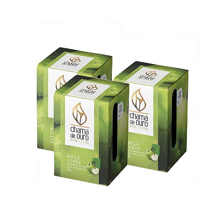 Kit 3 Velas Maça Verde Aromáticas Perfumada Decorativa 60g