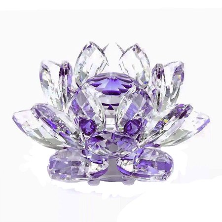 Flor de Lótus Cristal Lilás Brilhante Beleza Espiritual  6cm