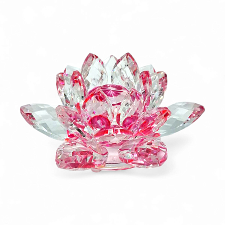 Flor de Lótus Cristal Rosa Brilhante Beleza Espiritual 6 cm