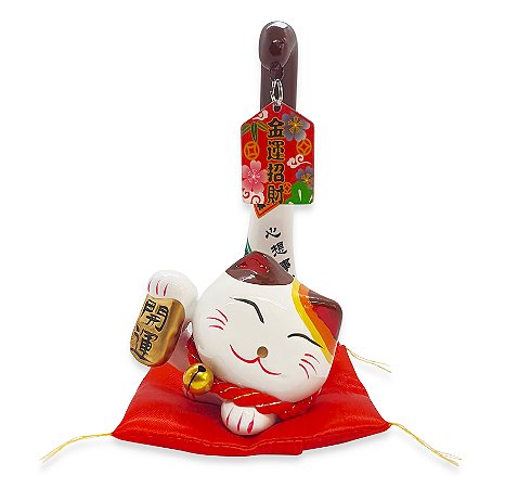 Gato da Sorte Daruma de Porcelana atrai Prosperidade Total