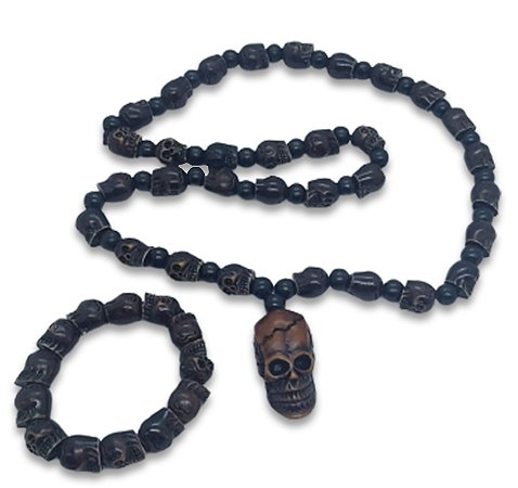 Guia Colar e Pulseira Firma Caveira Branca Guia Umbanda 50cm