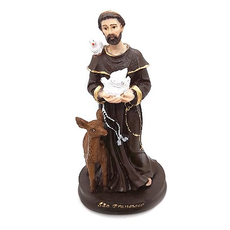 Imagem São Francisco De Assis Escultura Católica Resina 15Cm