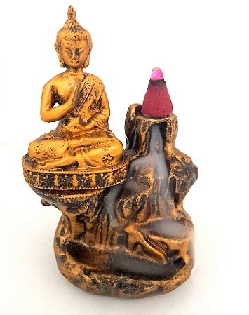 Incensário Cascata Buda Tibetano da Felicidade 12 cm