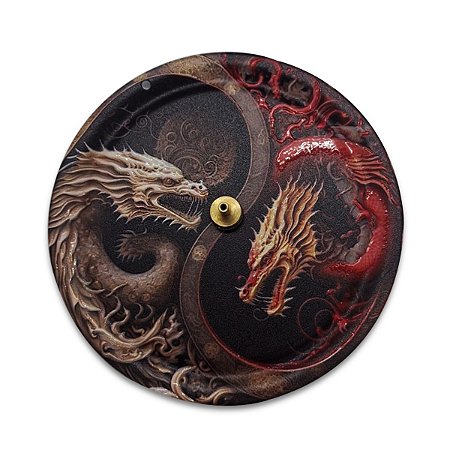 Incensário Metal Vareta Dragões Branco e Vermelho Ímã 11 cm