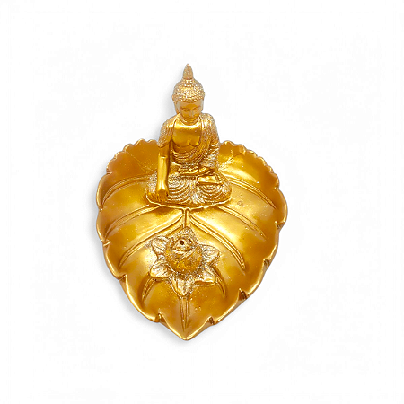 Incensário Vareta Buda Dourado Brilhante Meditando 10 cm