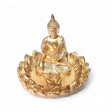 Incensário Vareta Buda Dourado Brilhante Meditando 7 cm