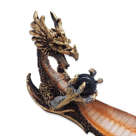 Incensário Vareta Dragão Cobre Mágico Bola de Cristal 33cm