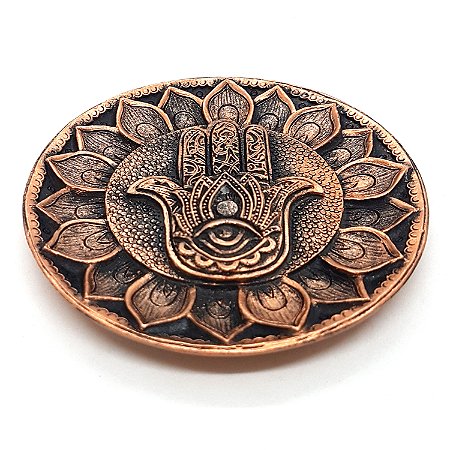 Incensário Vareta Mão Hamsa mantra Cobre Resina Proteção