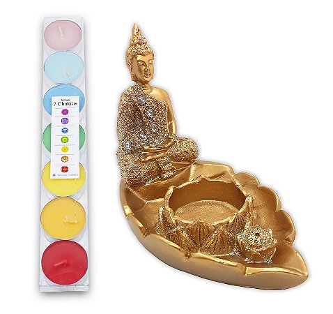 Incensário Vareta Porta Vela Buda Brilho Vela 7 Chakras