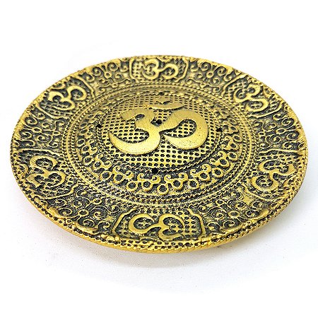 Incensário Vareta Símbolo OM Mantra Dourado Prato 9 cm