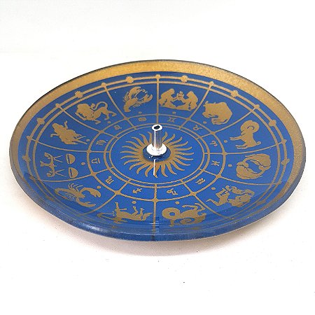 Incensário Vareta Zodíaco Astral Gold Azul Redondo 11CM