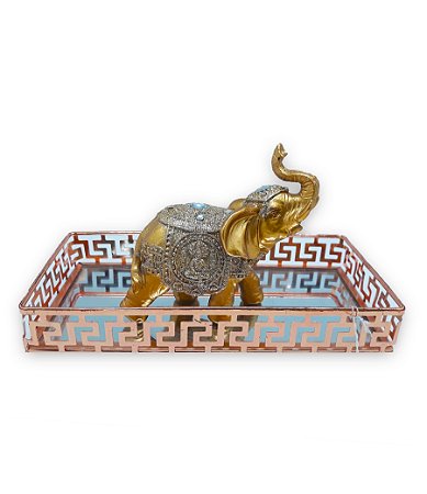 Elefante da Sorte e Bandeja Espelhada Charme e Prosperidade