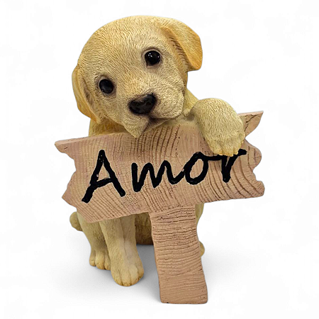 Enfeite Cachorrinho Golden com Placa Amor Detalhado 14 cm