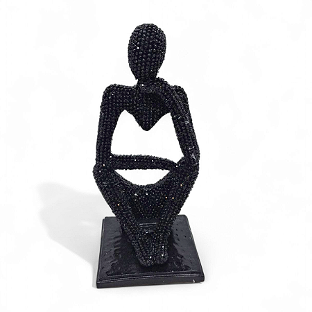 Enfeite de Resina Delicado Com Pedras Brilhante Preto 13cm