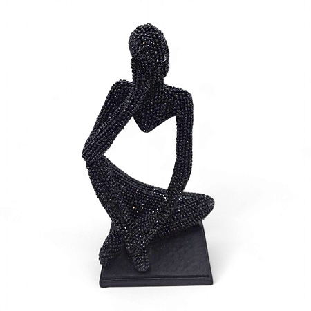 Enfeite de resina Pensador Com Pedras Brilhante Preto 13 cm