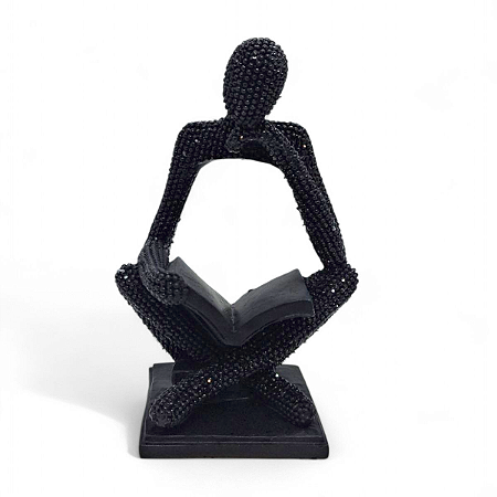 Enfeite de resina Reflexão Com Pedras Brilhantes Preto 13 cm