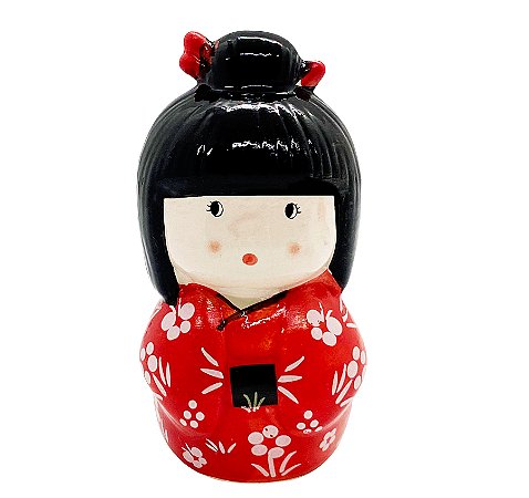 Enfeite Japonesa Cerâmica Kokeshi Vermelha cuidado do Lar