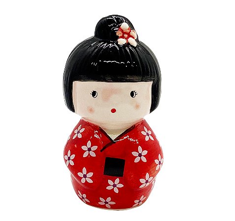 Enfeite Japonesa Cerâmica Kokeshi Vermelha livra todo mal