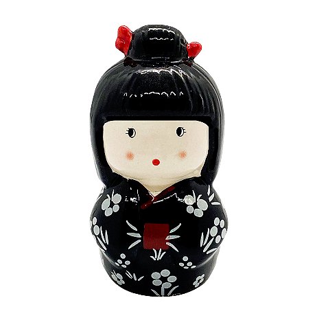 Enfeite Japonesa Kokeshi Cerâmica Preta Afasta mau espirito