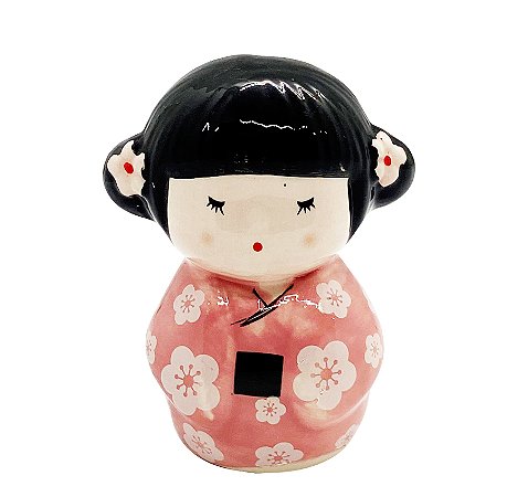 Enfeite Japonesa Kokeshi Rosa Afasta maus espiritos Cerâmica