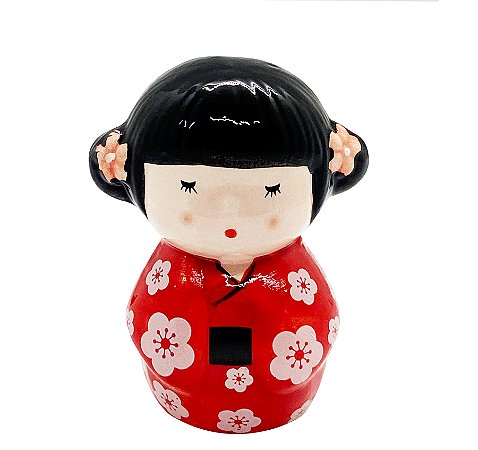 Enfeite Japonesa Kokeshi Vermelha Cerâmica Afasta coisa ruin