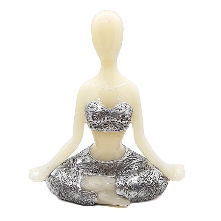 Enfeite Yoga Resina Estatua Decorativa Meditando Cinza 12 cm