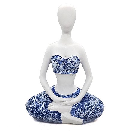 Enfeite Yoga Resina Estatua Decorativa Refletindo Azul 12 cm