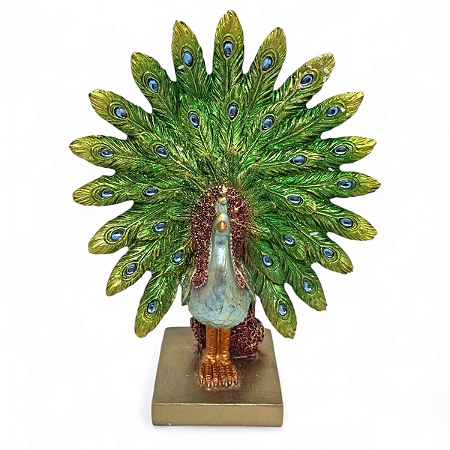 Estatua de Pavão Enfeite Colorido Brilhante e Delicado 22 cm