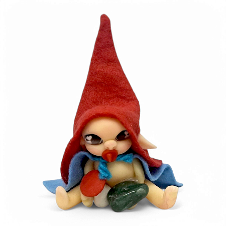 Estátua Duende Bebê Pedra Jaspe Verde Cura Total 5 cm