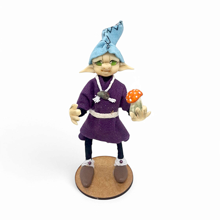 Estátua Duende Chápeu Azul com Cogumelo Detalhado 15 cm