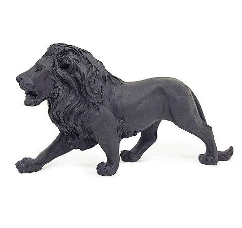 Estatua Enfeite de Resina Leão Preto Fosco 40cm