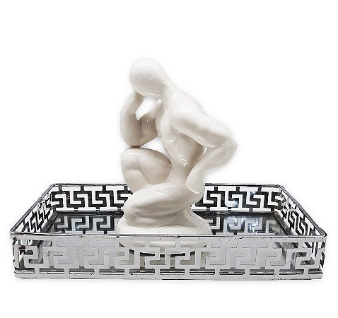Estátua fisiculturista Vencedor Com Bandeja Branco 13cm