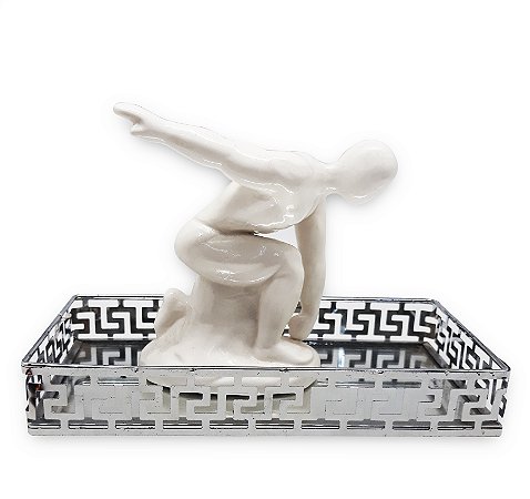 Estátua fisiculturista Vencedor Com Bandeja Branco 13cm
