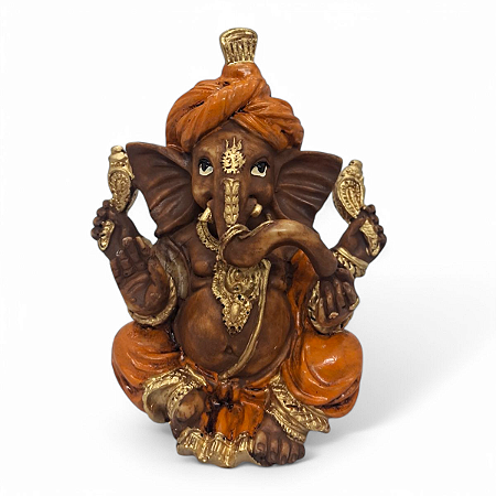 Estátua Ganesha Laranja Sucesso e Prosperidade na Vida 10 cm