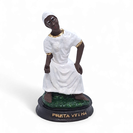 Estátua Preta Velha em Resina Paz Cuidado e Sabedoria 12 cm