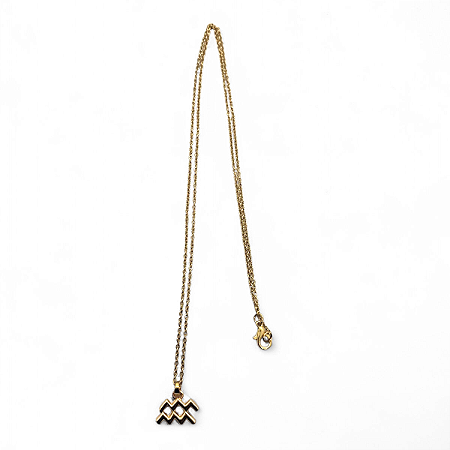 Colar Aquário Signo do Zodíaco Pingente Dourado 30 cm