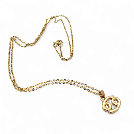 Colar Câncer Signo do Zodíaco Pingente Dourado 30 cm